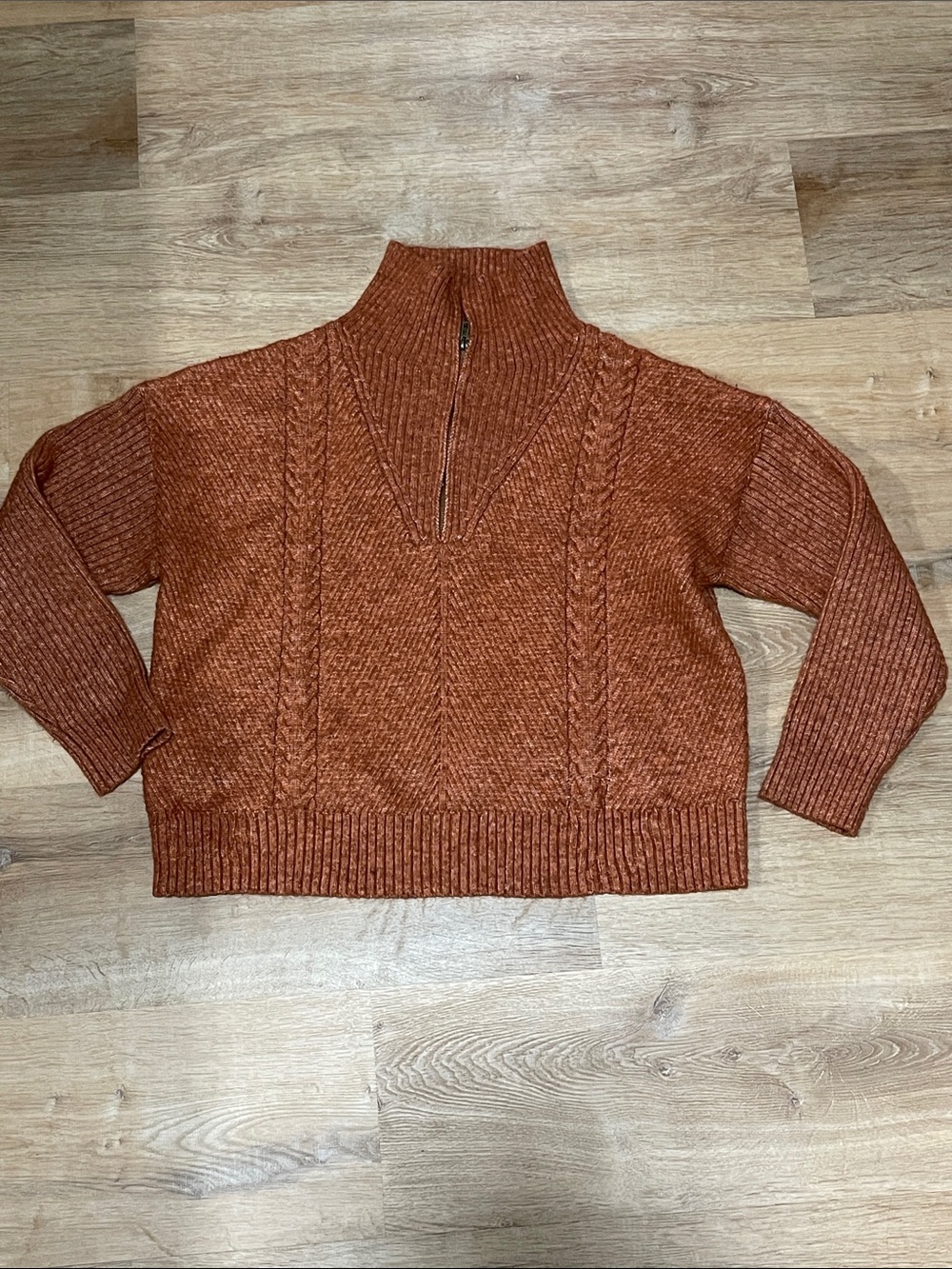 Skies Are Blue Rust Cable-Knit Half-Zip Turtleneck Sweater